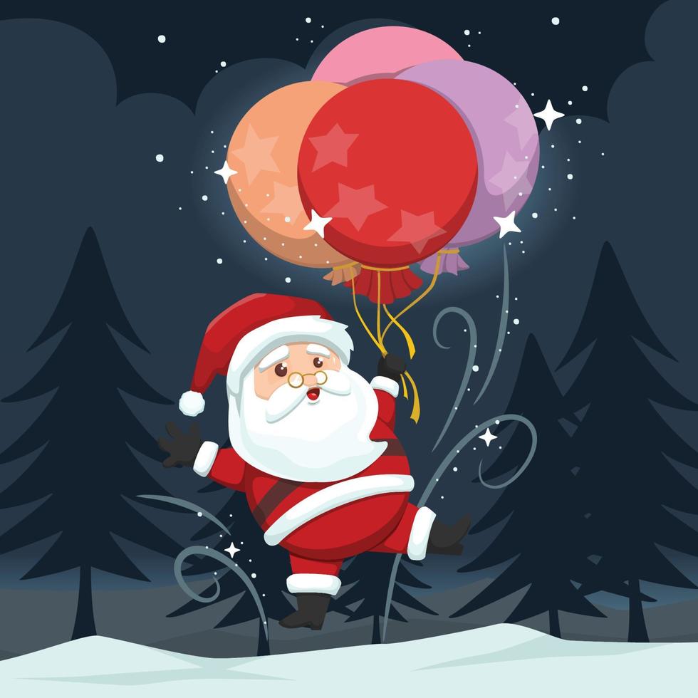 schattige kerstman vliegt met ballonnen vector