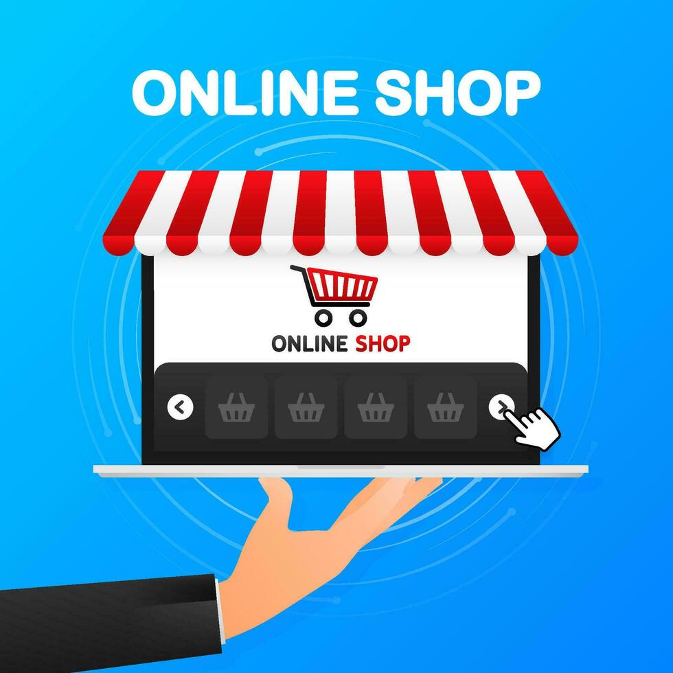 pc met en scherm kopen. concept online winkelen. vector