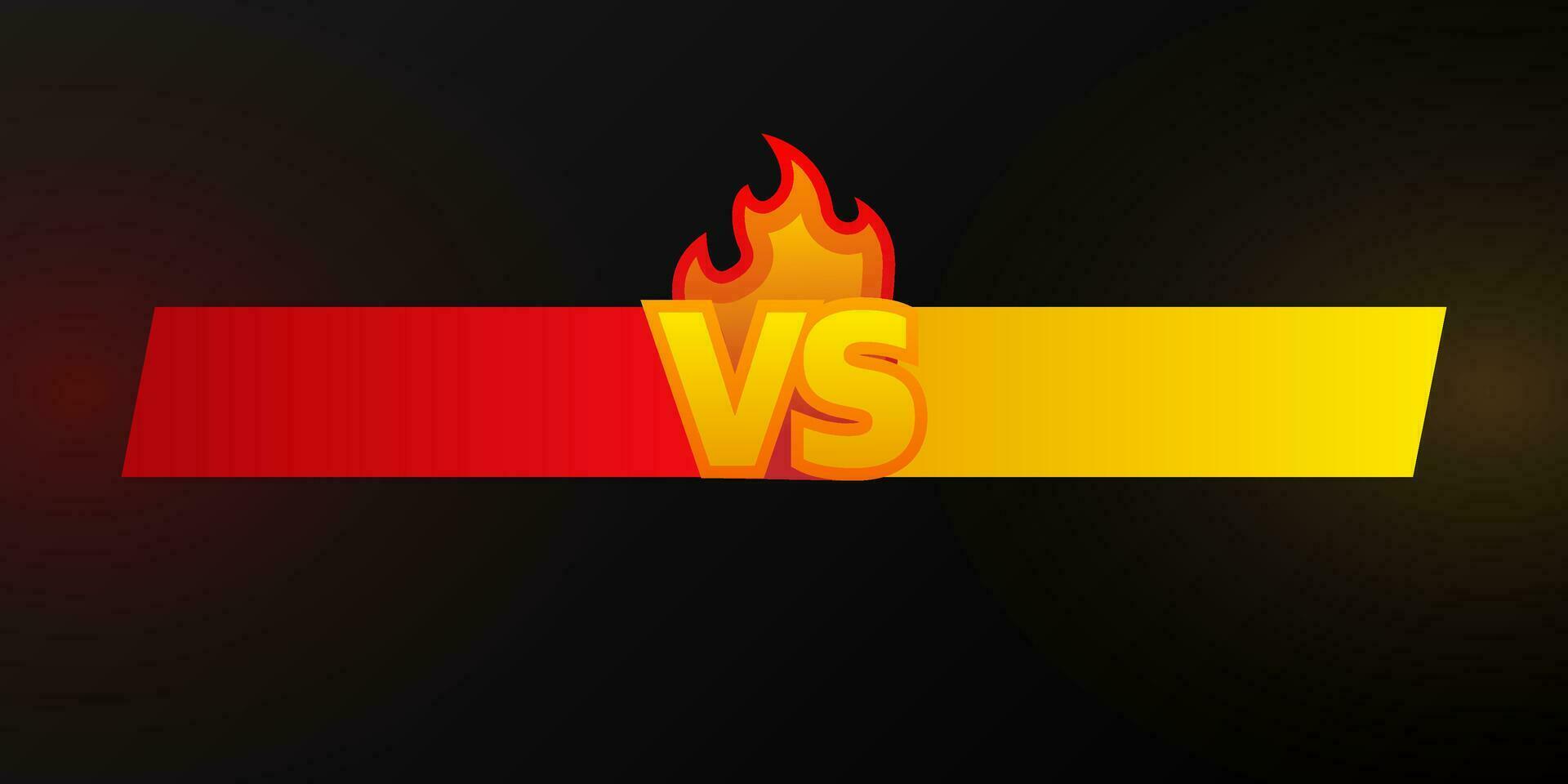 vs versus geel en rood in grappig ontwerp. strijd banier wedstrijd. zwart achtergrond. vector illustratie.