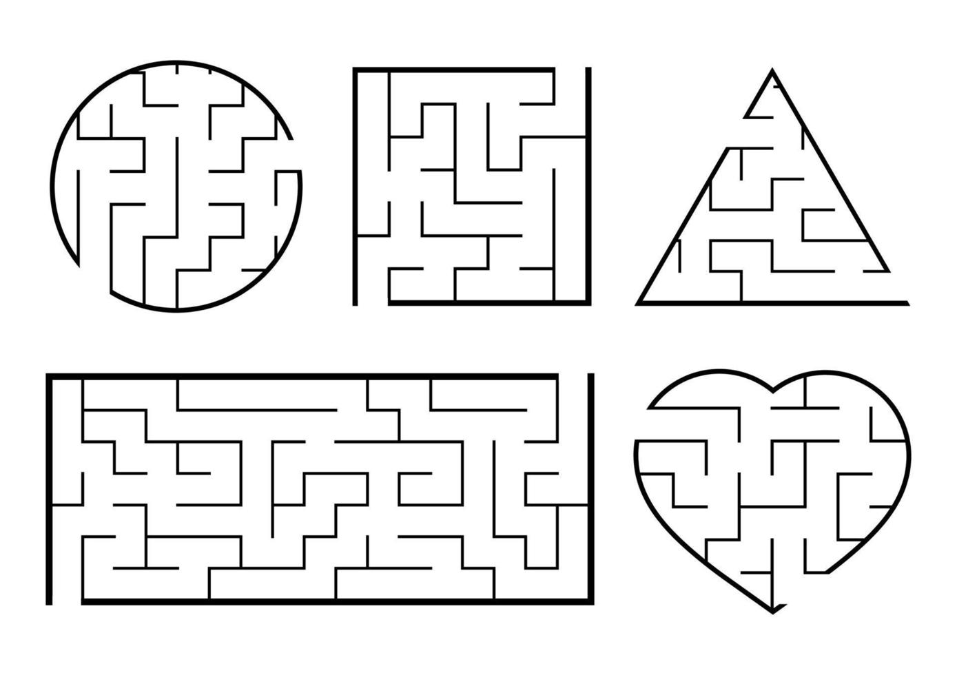 een reeks doolhoven. spel voor kinderen. puzzel voor kinderen. labyrint raadsel. de juiste weg vinden. vectorillustratie. vector