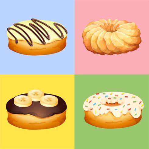 Vier smaken van donuts vector