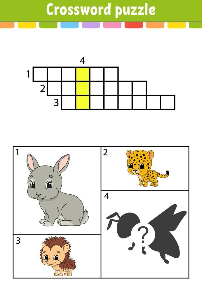 Kruiswoord puzzel. onderwijs ontwikkelen werkblad. activiteitenpagina voor Engels studeren. met kleurenfoto's. spel voor kinderen. geïsoleerde vectorillustratie. grappig karakter. cartoon-stijl. vector