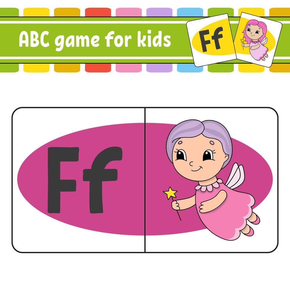 abc flash-kaarten. alfabet voor kinderen. letters leren. onderwijs ontwikkelen werkblad. activiteitenpagina voor Engels studeren. spel voor kinderen. grappig karakter. geïsoleerde vectorillustratie. cartoon-stijl. vector