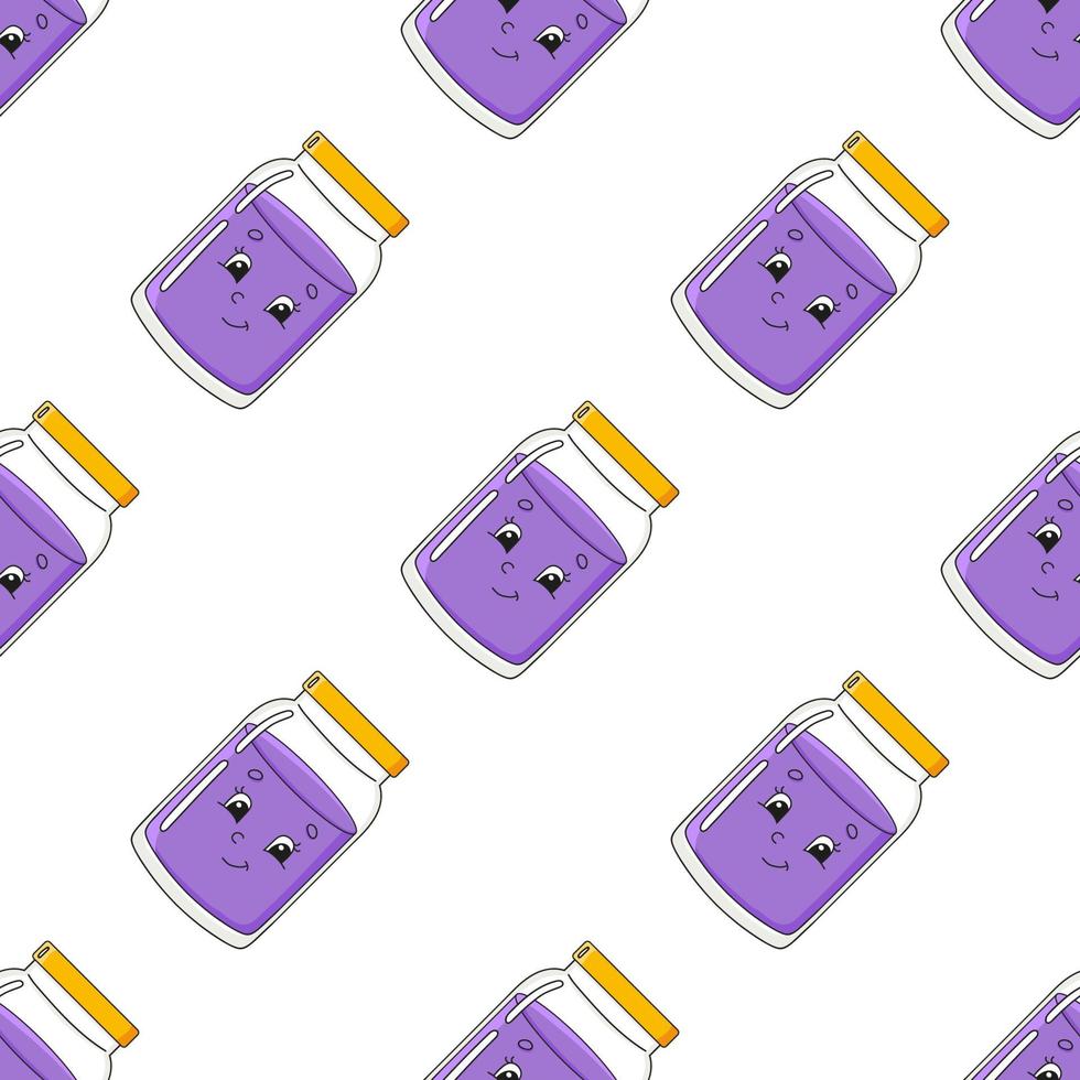 vrolijke jam. gekleurde naadloze patroon met schattige stripfiguur. eenvoudige platte vectorillustratie geïsoleerd op een witte achtergrond. design behang, stof, inpakpapier, covers, websites. vector