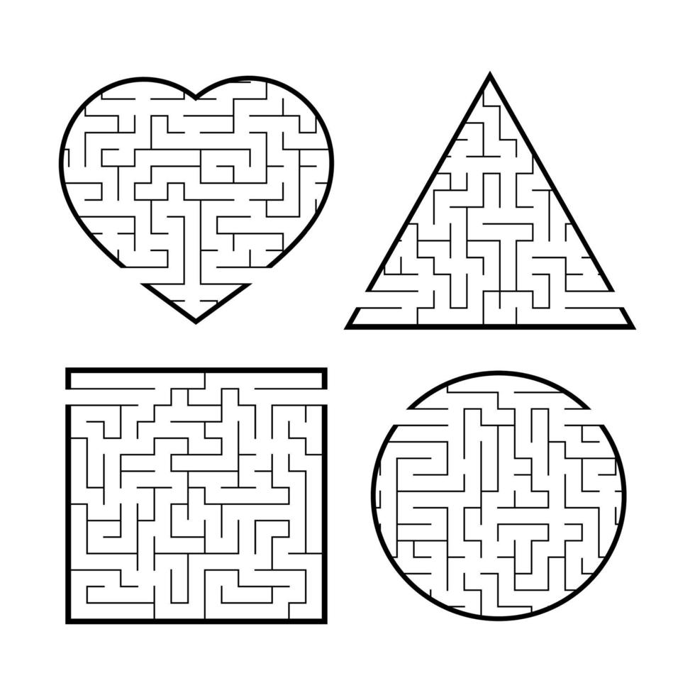 een reeks doolhoven. spel voor kinderen. puzzel voor kinderen. labyrint raadsel. de juiste weg vinden. vectorillustratie. vector