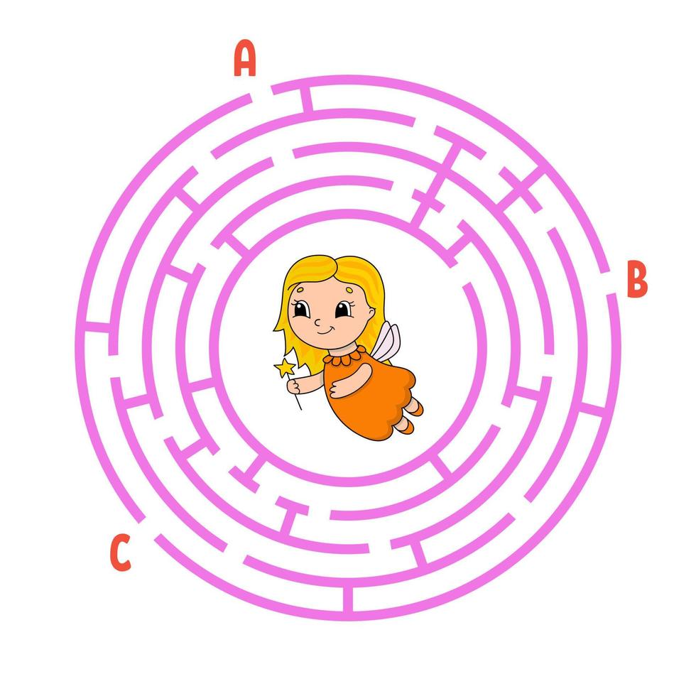 cirkel doolhof. spel voor kinderen. puzzel voor kinderen. rond labyrint raadsel. kleur vectorillustratie. de juiste weg vinden. de ontwikkeling van logisch en ruimtelijk denken. onderwijs werkblad. vector