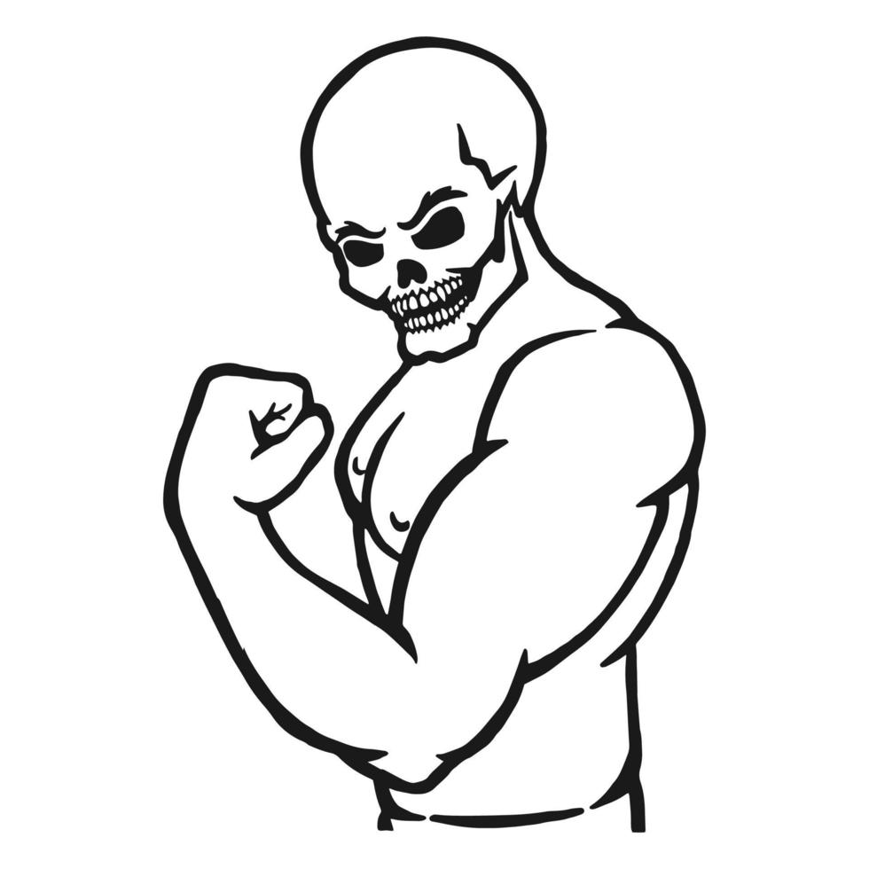 mannelijke bodybuilder die zijn biceps buigt. omtrek silhouet. ontwerpelement. vectorillustratie geïsoleerd op een witte achtergrond. sjabloon voor boeken, stickers, posters, kaarten, kleding. vector