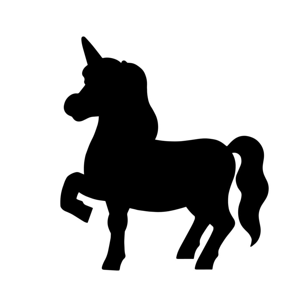 magische fee eenhoorn. leuk paard. zwart silhouet. ontwerpelement. vectorillustratie geïsoleerd op een witte achtergrond. sjabloon voor boeken, stickers, posters, kaarten, kleding. vector