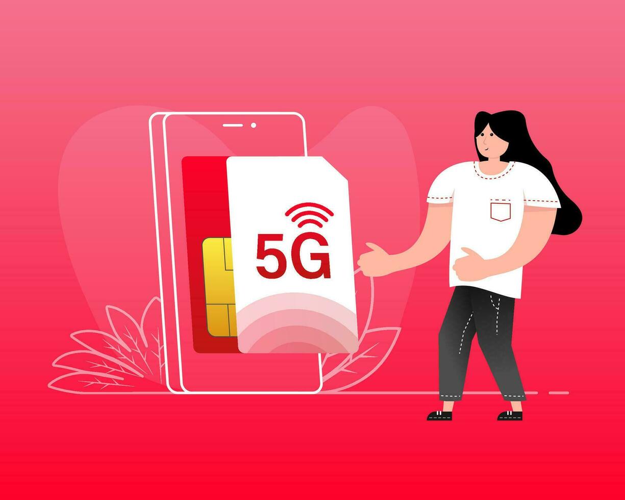 vlak illustratie met 5g netwerk mensen. vlak vector illustratie