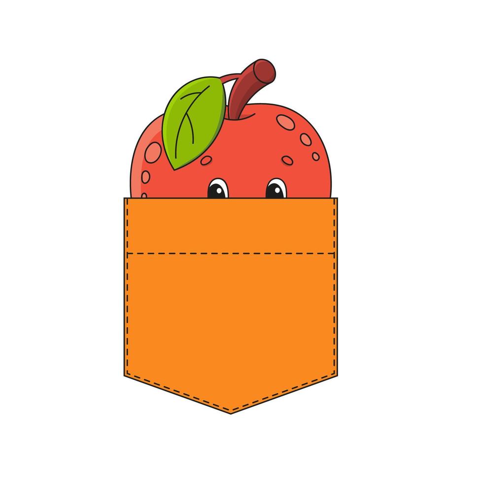 appel in de borstzak. schattig karakter. kleurrijke vectorillustratie. cartoon-stijl. geïsoleerd op een witte achtergrond. ontwerpelement. sjabloon voor uw shirts, boeken, stickers, kaarten, posters. vector