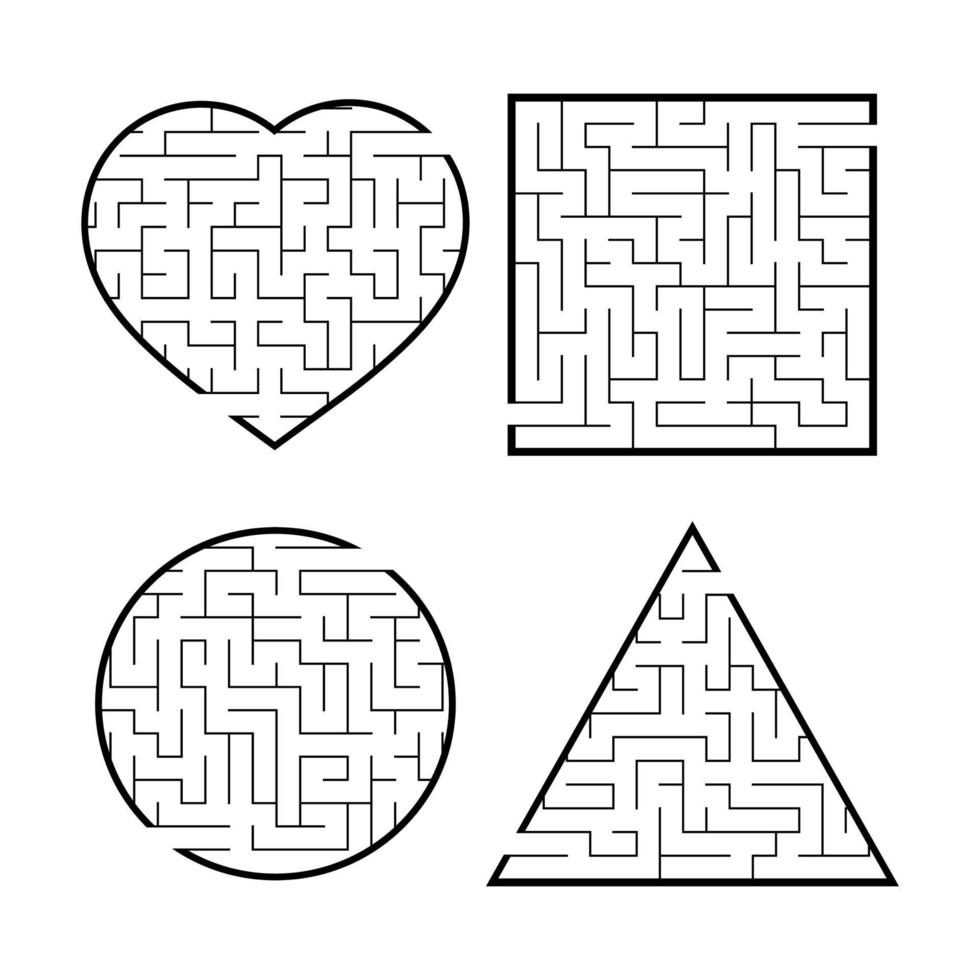 een reeks doolhoven. spel voor kinderen. puzzel voor kinderen. labyrint raadsel. de juiste weg vinden. vectorillustratie. vector