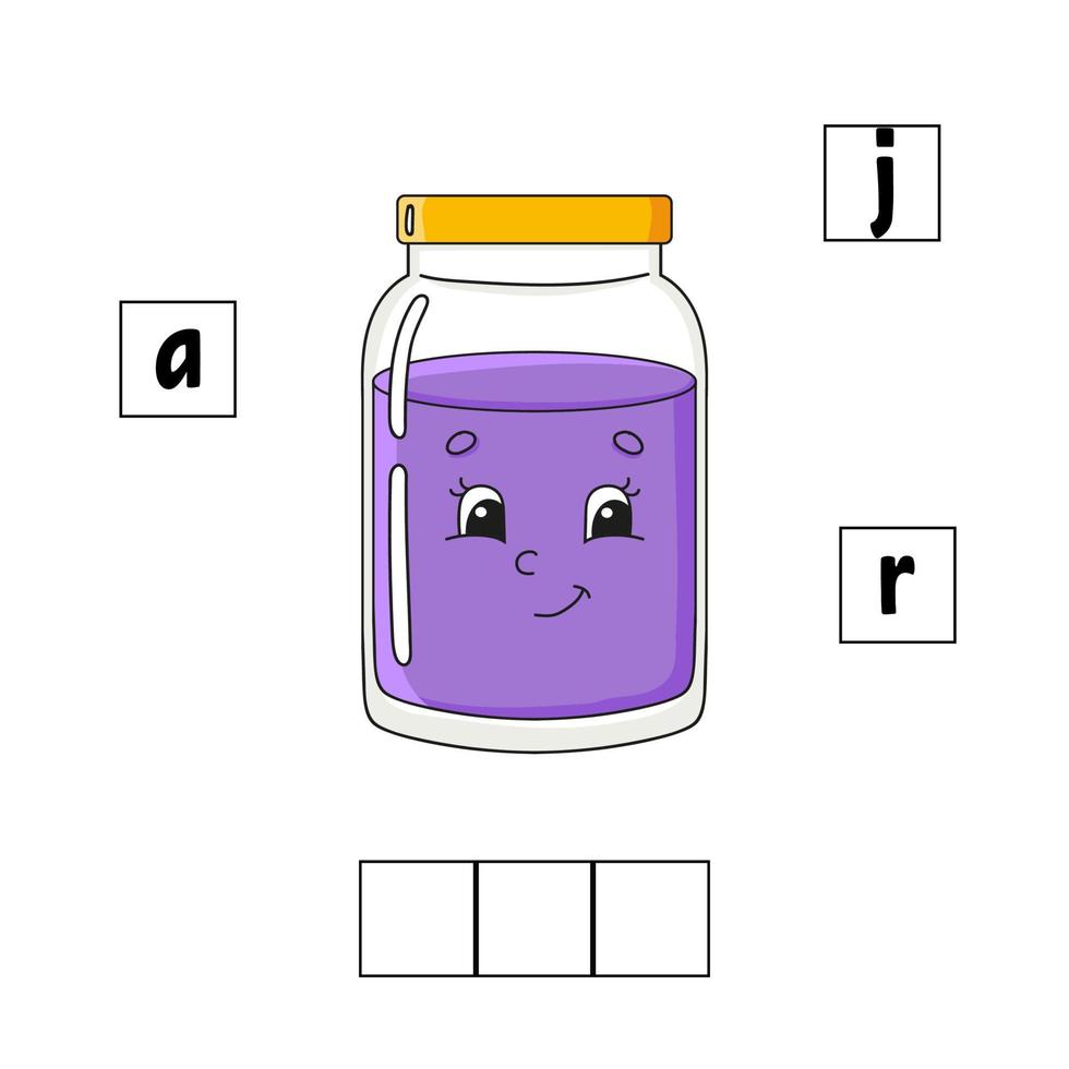 woorden puzzel. onderwijs ontwikkelen werkblad. leerspel voor kinderen. activiteiten pagina. puzzel voor kinderen. raadsel voor de kleuterschool. eenvoudige platte geïsoleerde vectorillustratie in schattige cartoon-stijl. vector