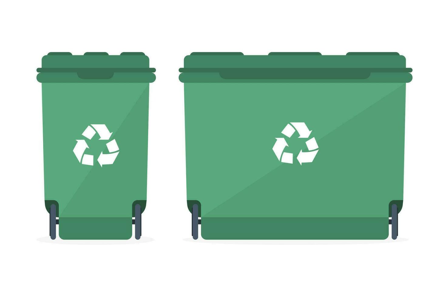 verspilling bakken van verschillend maten met een recycling teken. vector illustratie.