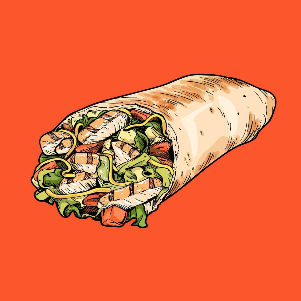 hand- getrokken Turks kebab vector