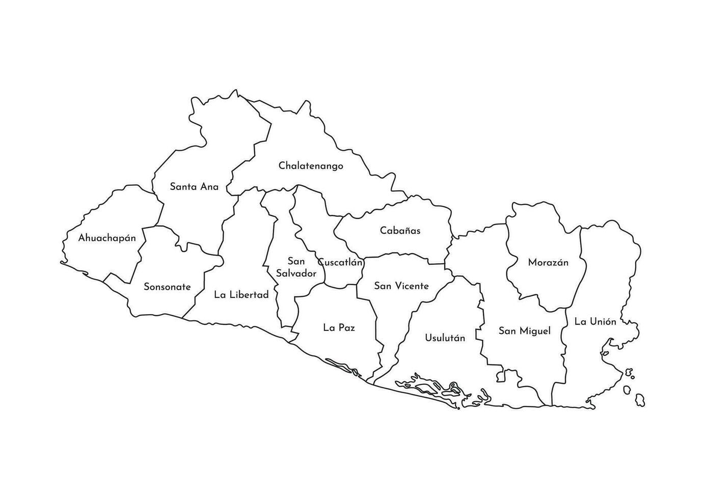 vector geïsoleerd illustratie van vereenvoudigd administratief kaart van el redder. borders en namen van de afdelingen, Regio's. zwart lijn silhouetten.