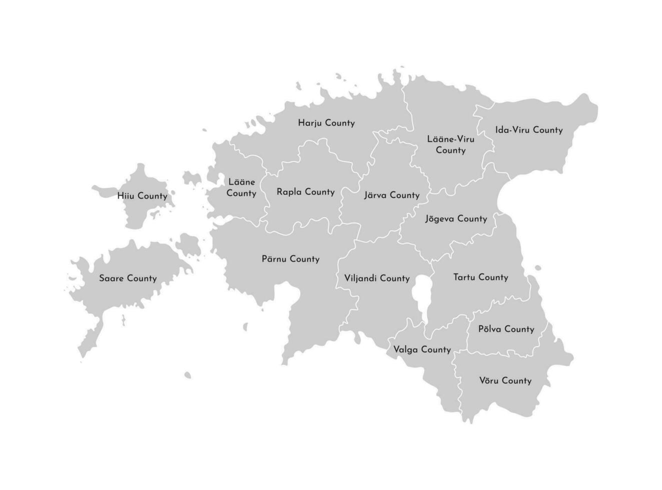 vector geïsoleerd illustratie van vereenvoudigd administratief kaart van Estland. borders en namen van de provincies, Regio's. grijs silhouetten. wit schets.