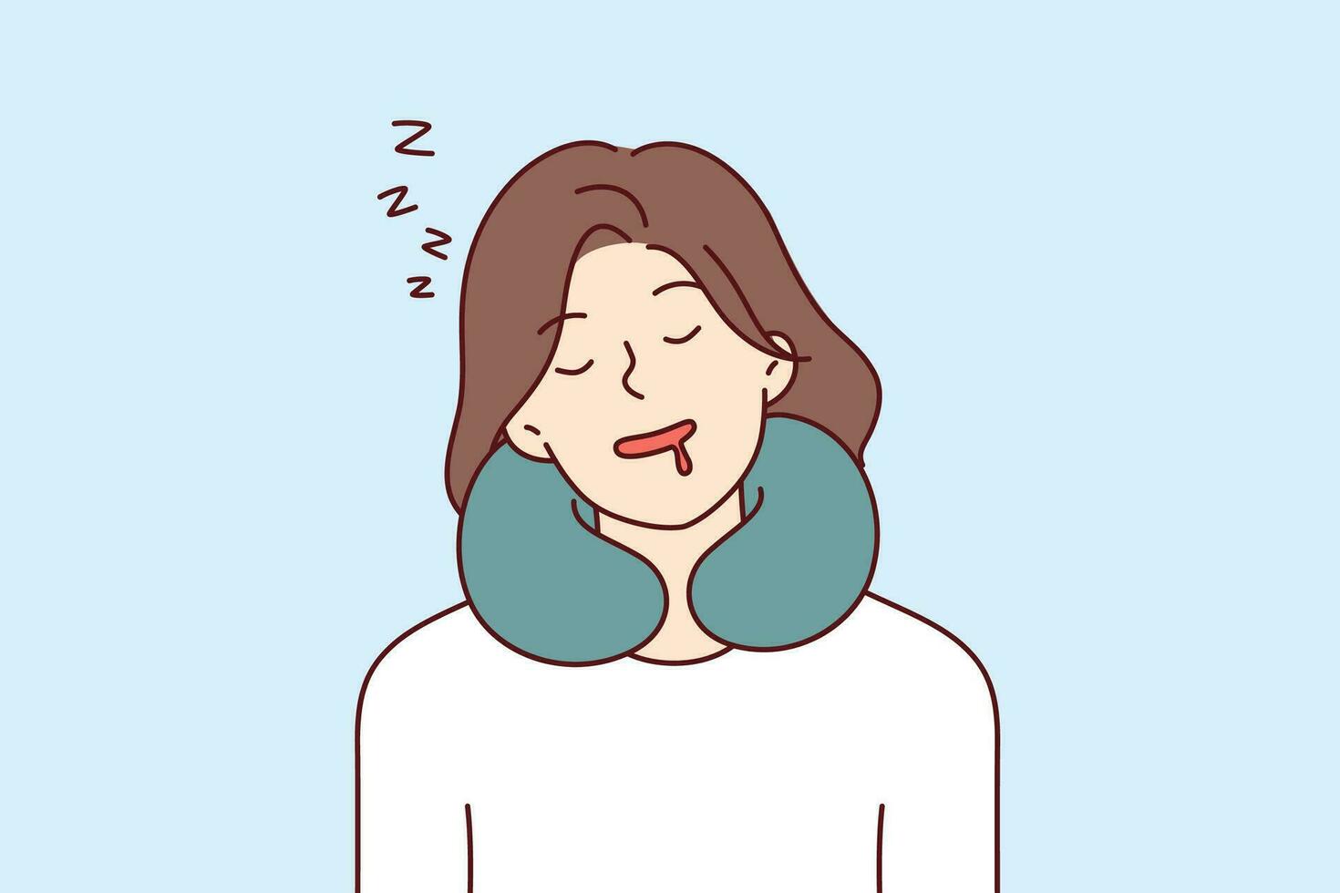 vrouw slaapt gebruik makend van nek hoofdkussen terwijl op reis en ervaringen comfort bedankt naar reizen kussen vector