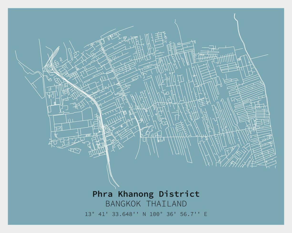 straat kaart van phra khanong wijk bangkok, thailand vector
