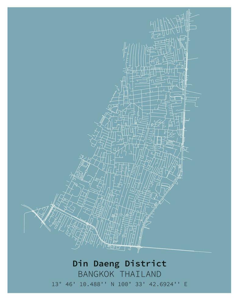 straat kaart van din daeng wijk bangkok, thailand vector