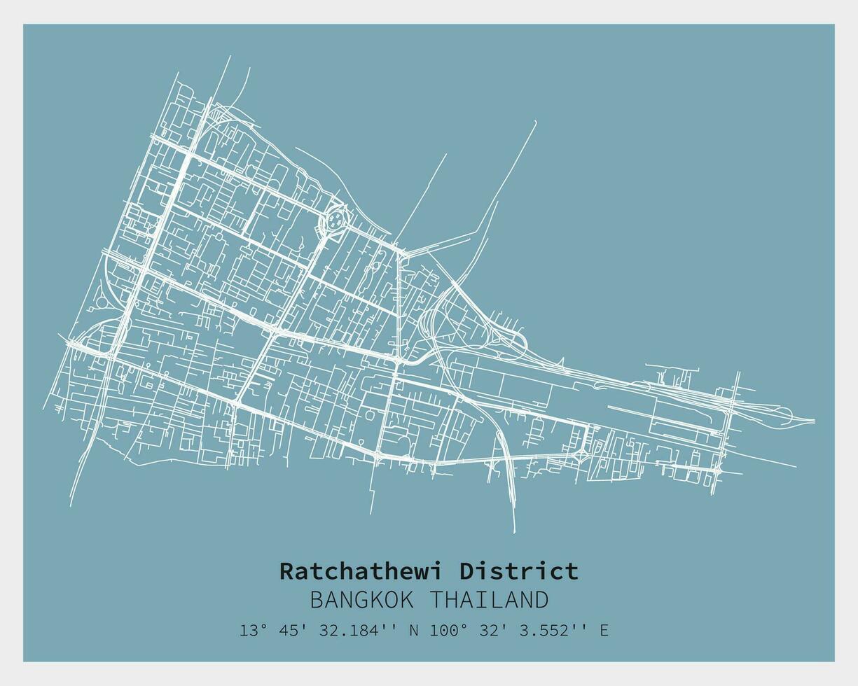 straat kaart van ratchathewi wijk bangkok, thailand vector