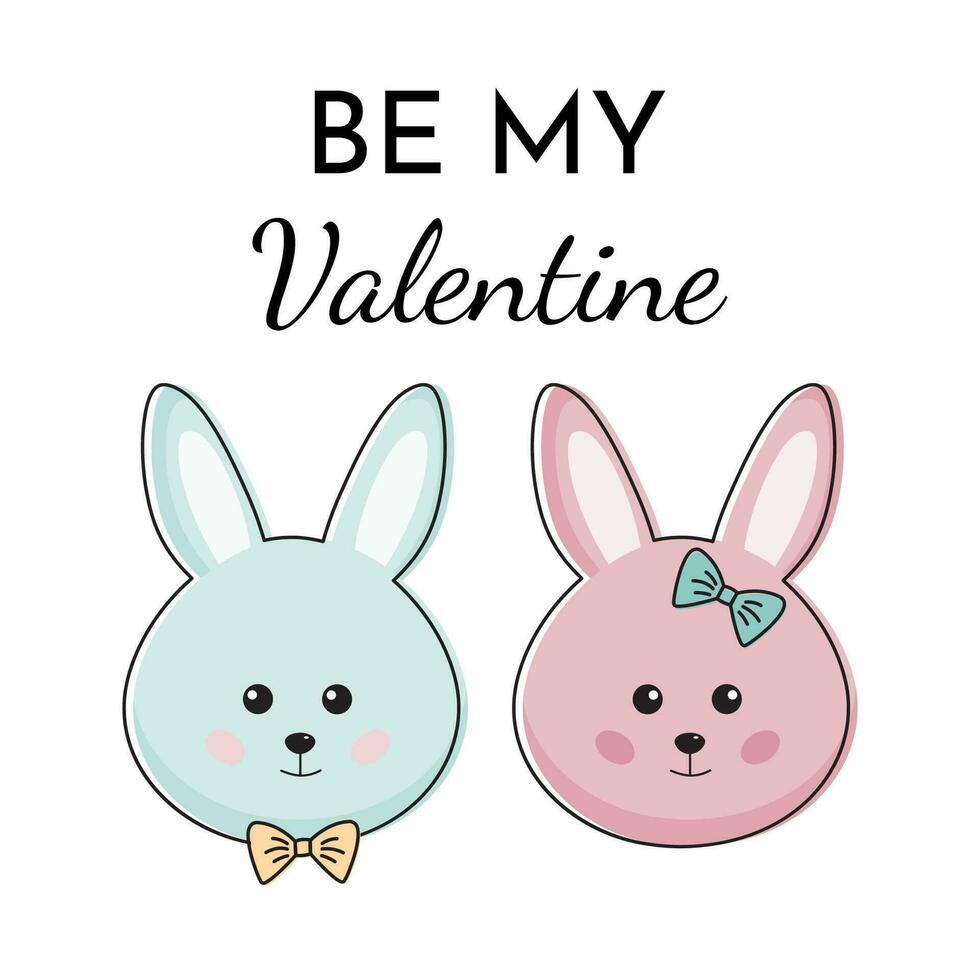 schattig konijntjes paar voor valentijnsdag dag. liefde romantisch concept, worden mijn valentijn. gelukkig valentijnsdag dag kaart met schattig romantisch lief grappig paar van konijn. kawaii stijl, dieren. vector