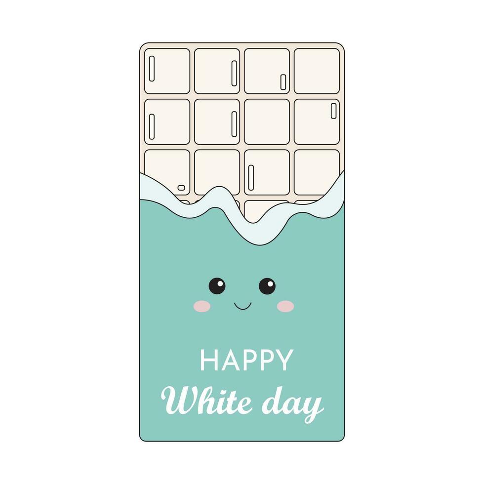 gelukkig wit dag concept. wit chocola bar in schattig kawaii stijl. vector