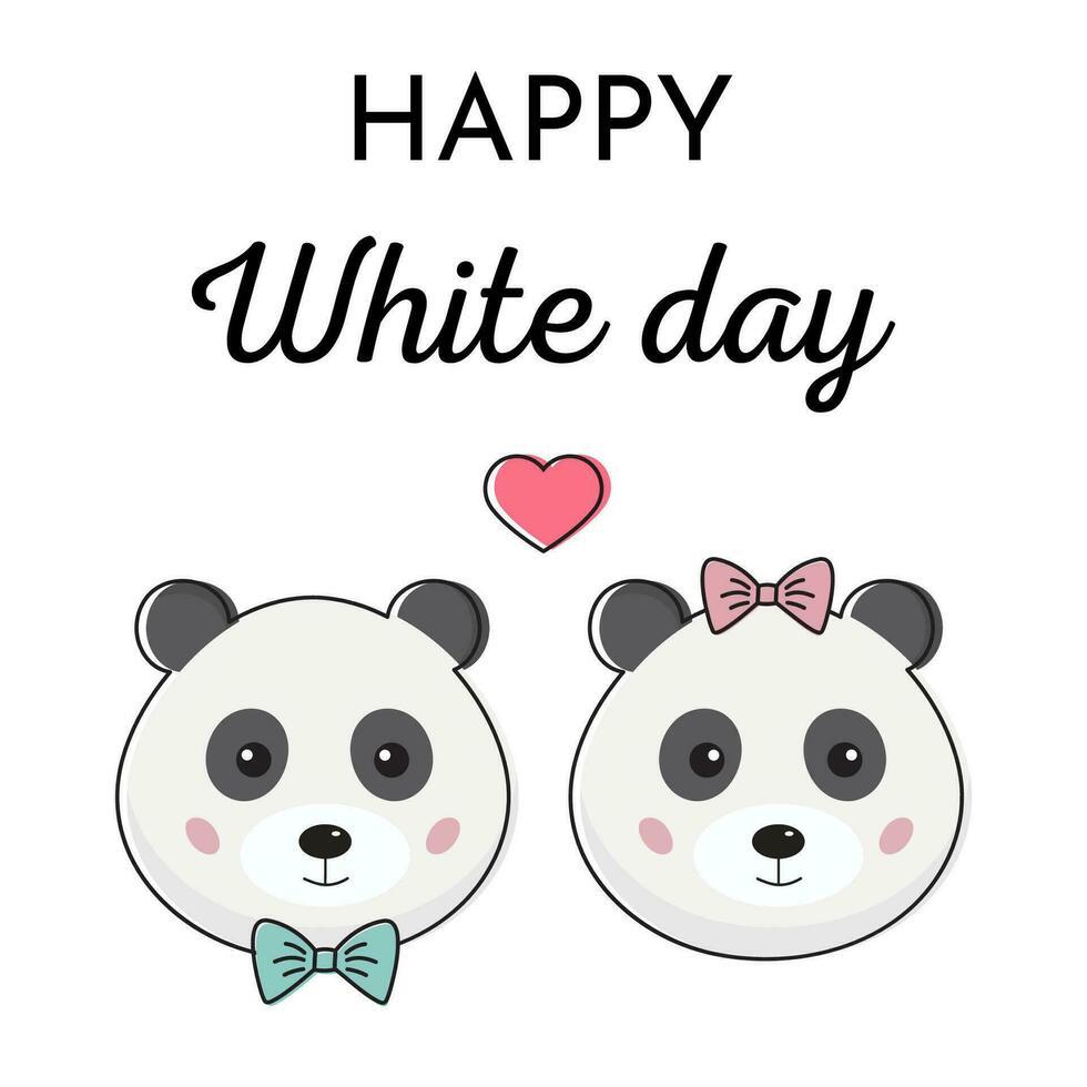 schattig paar van panda's, romantisch dieren. panda in kawaii stijl. gelukkig wit dag concept, ik liefde u kaart. afdrukken voor kaarten, affiches, uitnodiging. vector