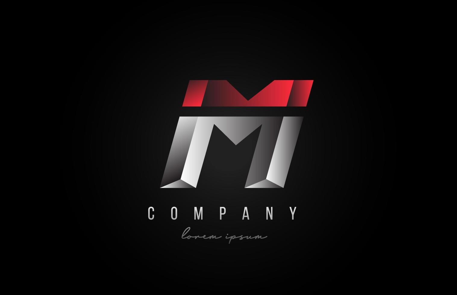 alfabet letter m logo pictogram in in rood grijs zilver kleur. creatief ontwerp voor bedrijf en bedrijf met 3D-styling vector