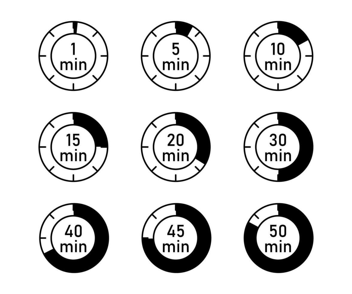 vector zwart lijn icoon reeks timers element. tijd symbool ontwerp en schets klok geïsoleerd wit. bedrijf stopwatch en deadline cirkel koppel alarm met aantal