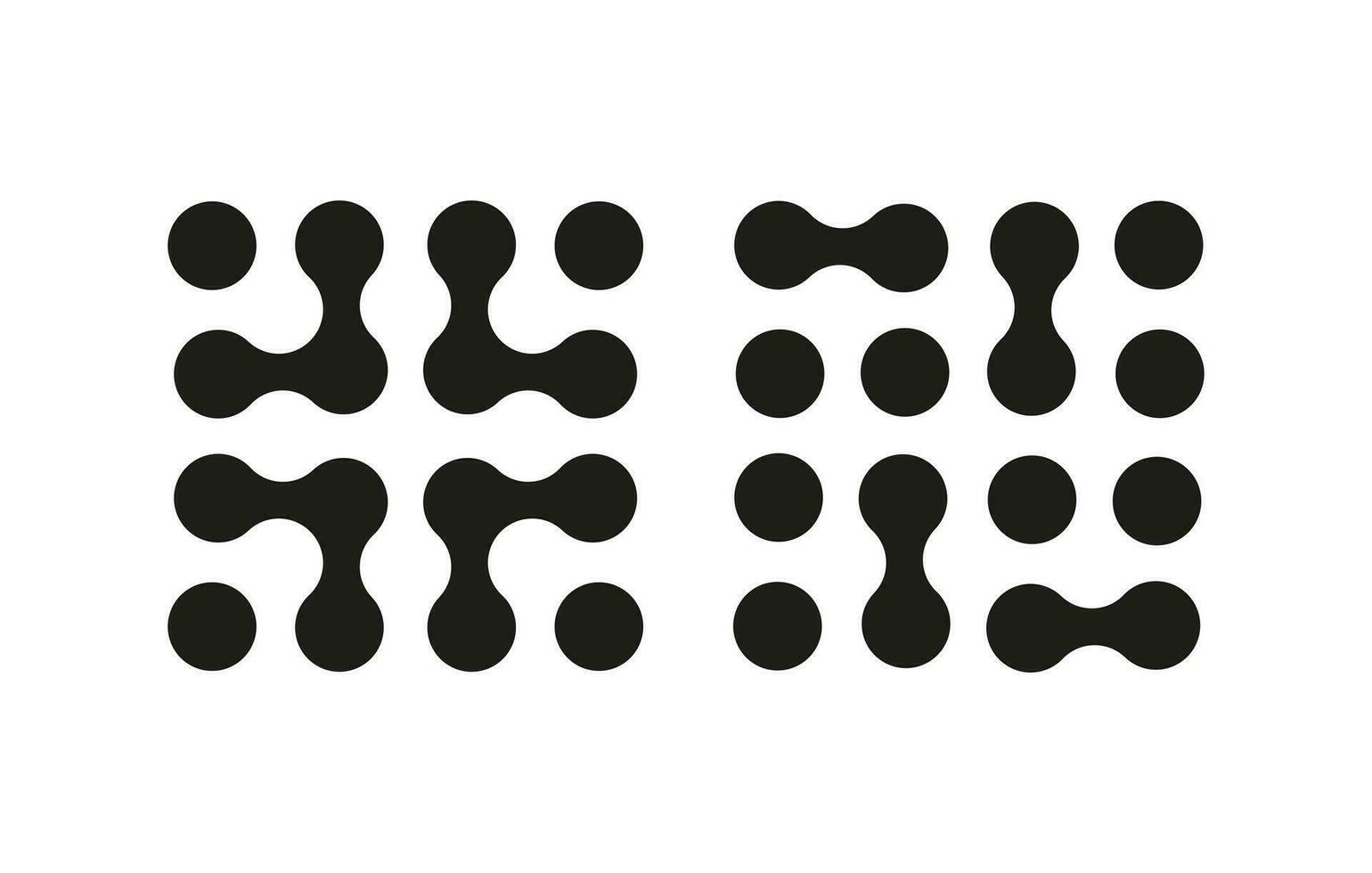 abstract verbonden blobs icoon. reeks van metaball logo. verbonden dots teken. integratie symbool. cirkels patroon. punt beweging. metaballs overgang. vlak logo. vector illustratie.