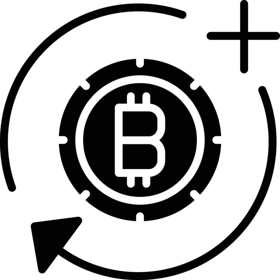 synchroniseren toevoegen bitcoin solide en glyph vector illustratie