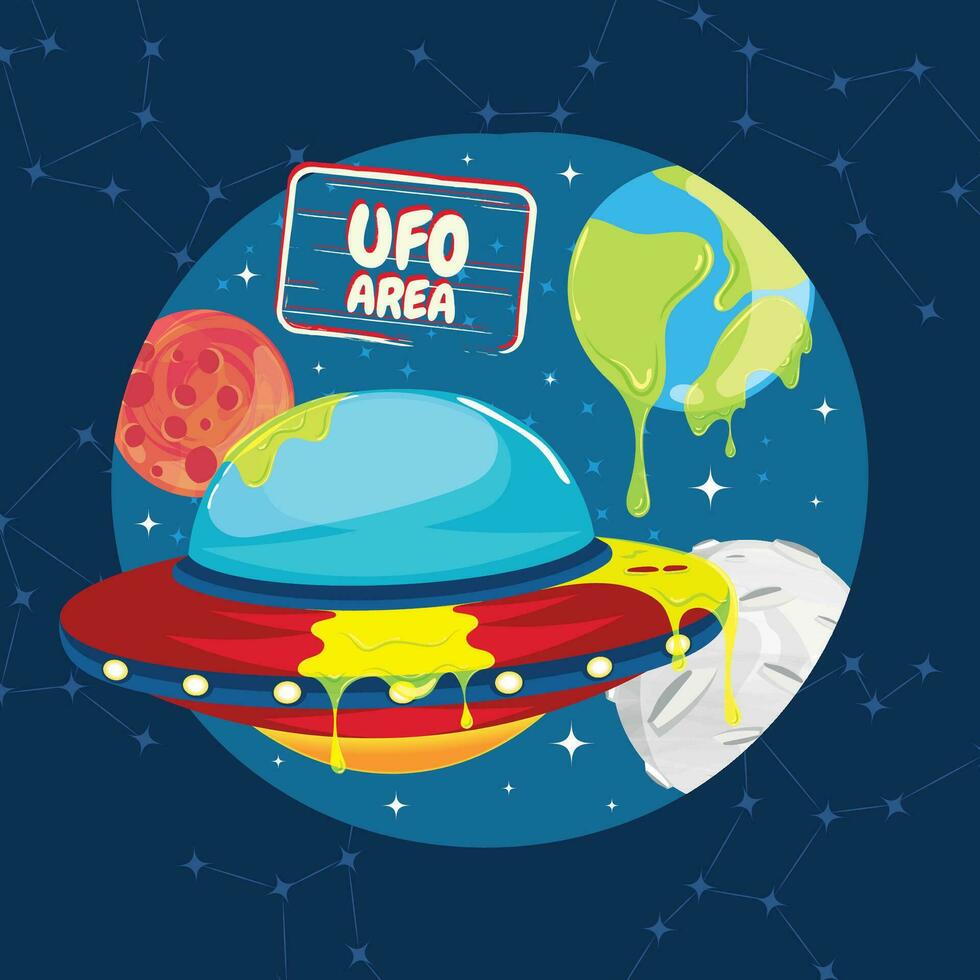 schattig tekenfilm buitenaards wezen ufo sticker vector