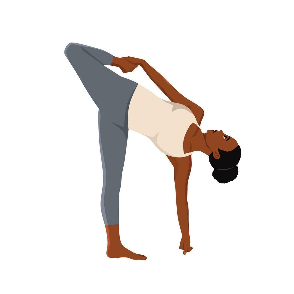 vrouw aan het doen yoga asana ardha chandra chapasana suikerstok houding. vlak vector illustratie geïsoleerd Aan wit achtergrond