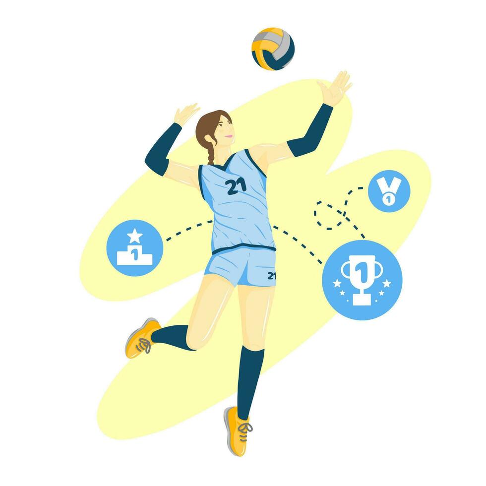 vector illustratie van een volleybal speler wie werd de winnaar in een wedstrijd