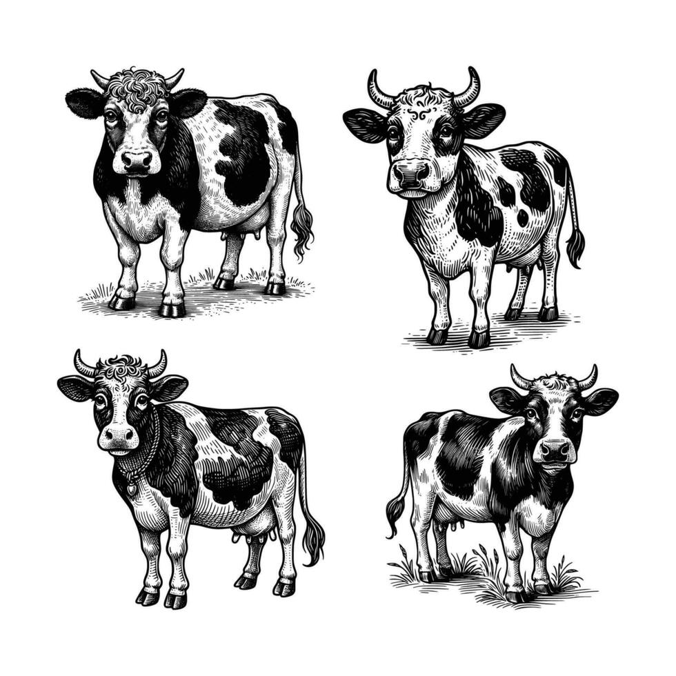 hand- getrokken koe gravure stijl vector illustratie geïsoleerd wit achtergrond