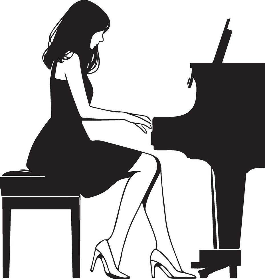 vrouw Speel piano illustratie. vector