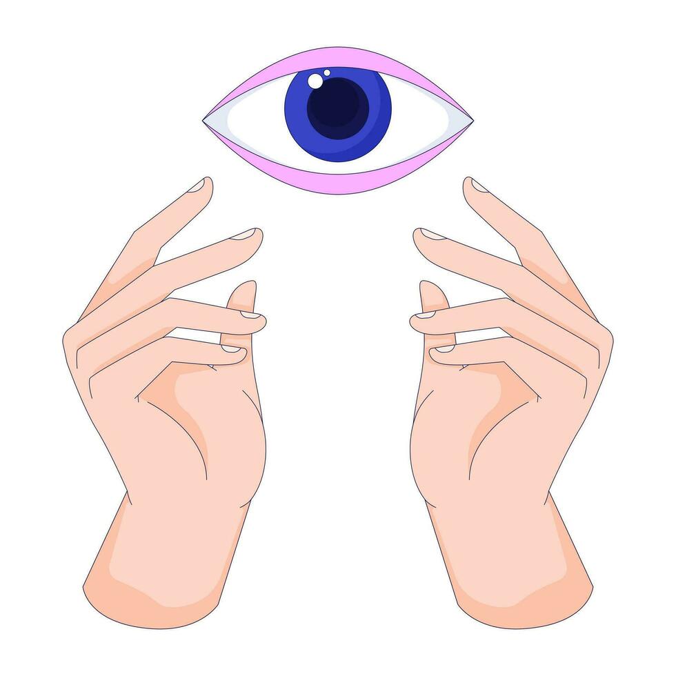 allemaal zien oog handen 2d lineair tekenfilm afbeelding. geestelijk de begeleiding. mystiek symbolen geïsoleerd lijn vector abstract concept wit achtergrond. oog van voorzienigheid. iiluminati kleur vlak plek illustratie