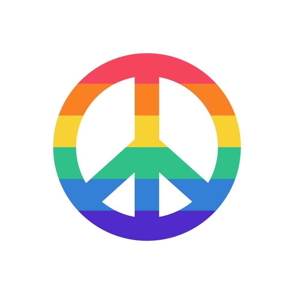 symbool van vrede met lgbt vlag kleuren. regenboog gekleurde vrede teken. lgbt sticker in tekening stijl. lgbtq, lgbt trots gemeenschap symbool. vector illustratie geïsoleerd Aan wit achtergrond.
