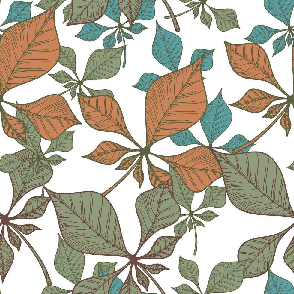bladeren en bloemen. hand getekend grafiek. naadloos patronen voor kleding stof en verpakking ontwerp. een textiel patroon. vector