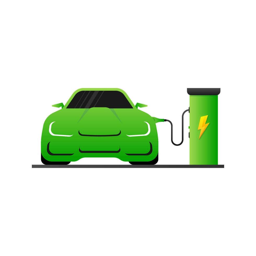 elektrisch auto en elektrisch opladen station symbool Aan een wit achtergrond. vector illustratie