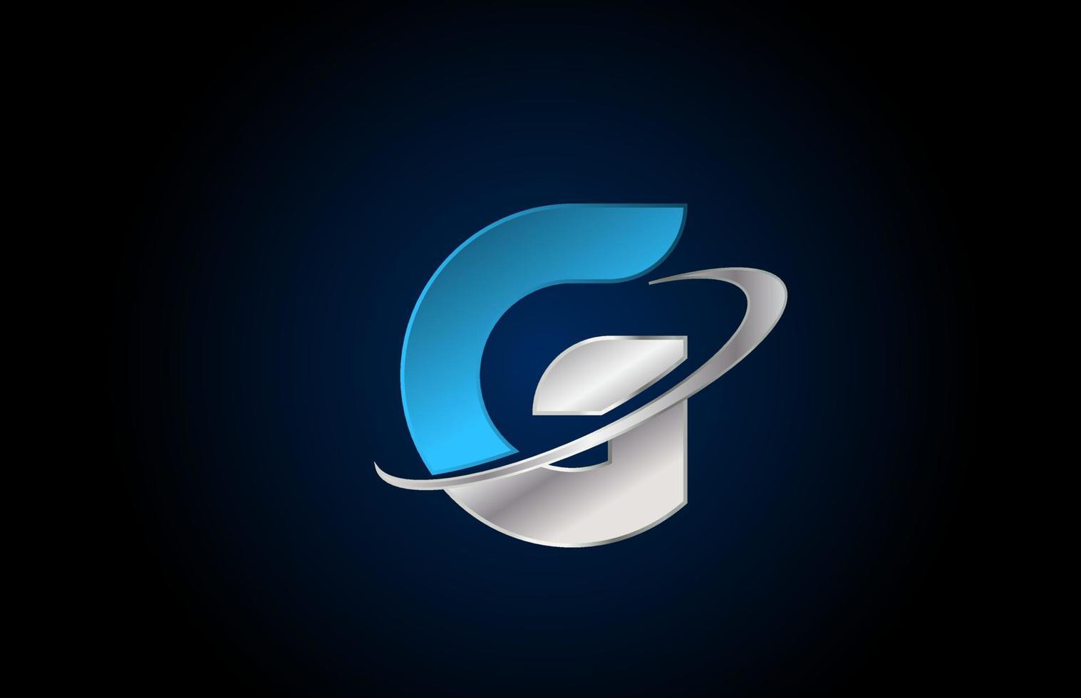 g metalen alfabet letter logo icoon voor bedrijf en bedrijf met grijs swoosh ontwerp vector
