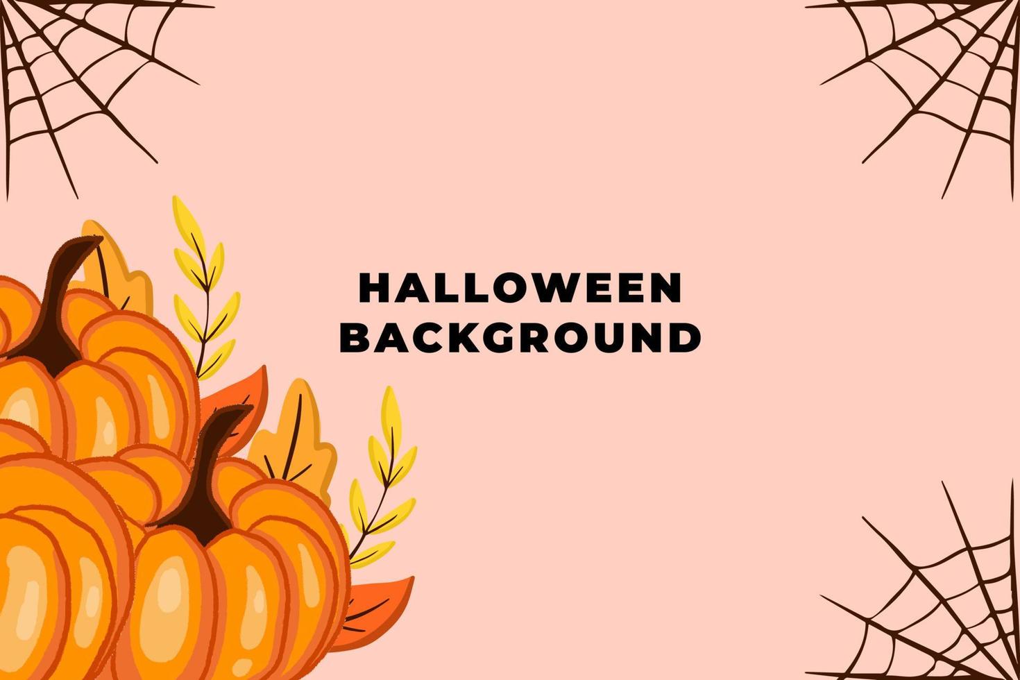 eenvoudige handgetekende halloween-achtergrond met pompoen, bloemen en spinnenweb vector