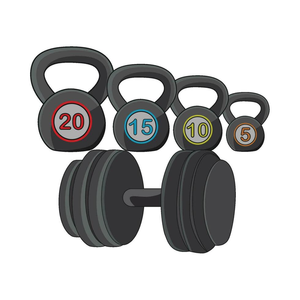 illustratie van kettlebell en barbell vector