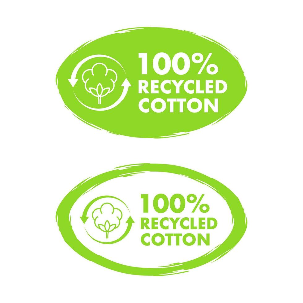 milieuvriendelijk etiketten voor 100 gerecycled katoen, vector illustratie voor duurzame textiel en milieu behoud