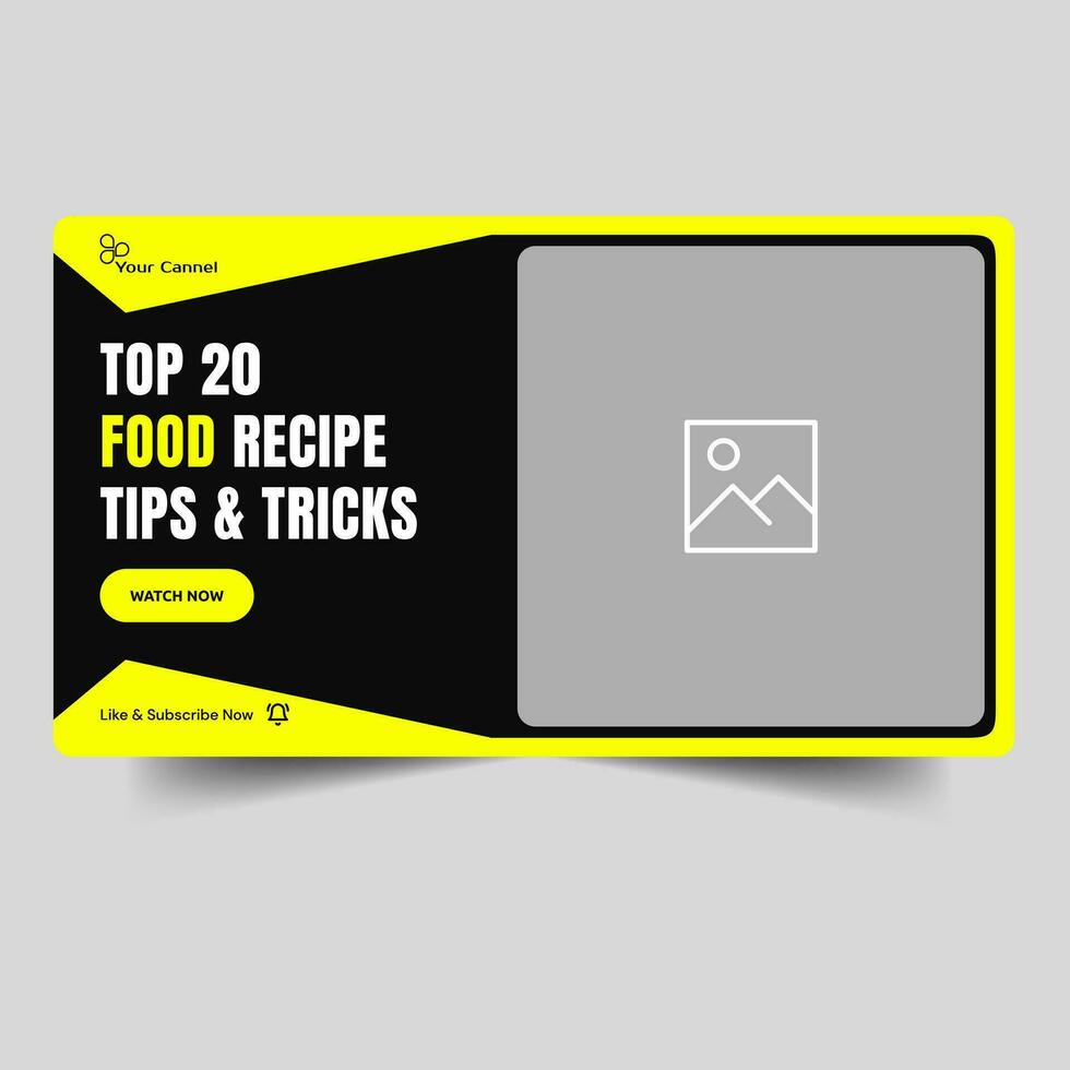 ten volle bewerkbare voedsel recept tips en trucs vector video miniatuur banier ontwerp, voedsel recensie video Hoes banier ontwerp, vector eps 10 het dossier formaat