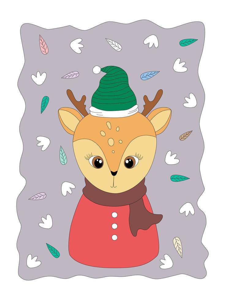 vrolijk kerstfeest met schattige karakters-clipart ontworpen in doodle-stijl die kan worden toegepast in kerstthema's vector