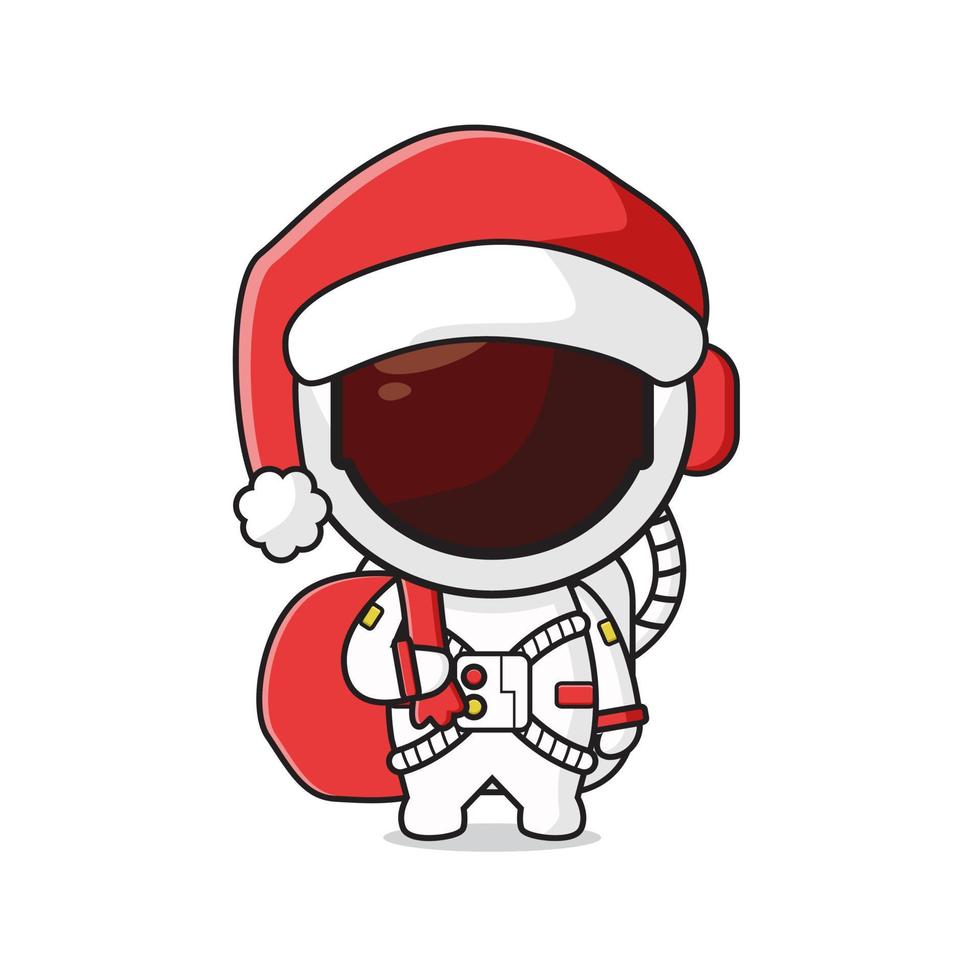 schattige astronaut met huidige zak vieren kerst cartoon doodle pictogram illustratie vector