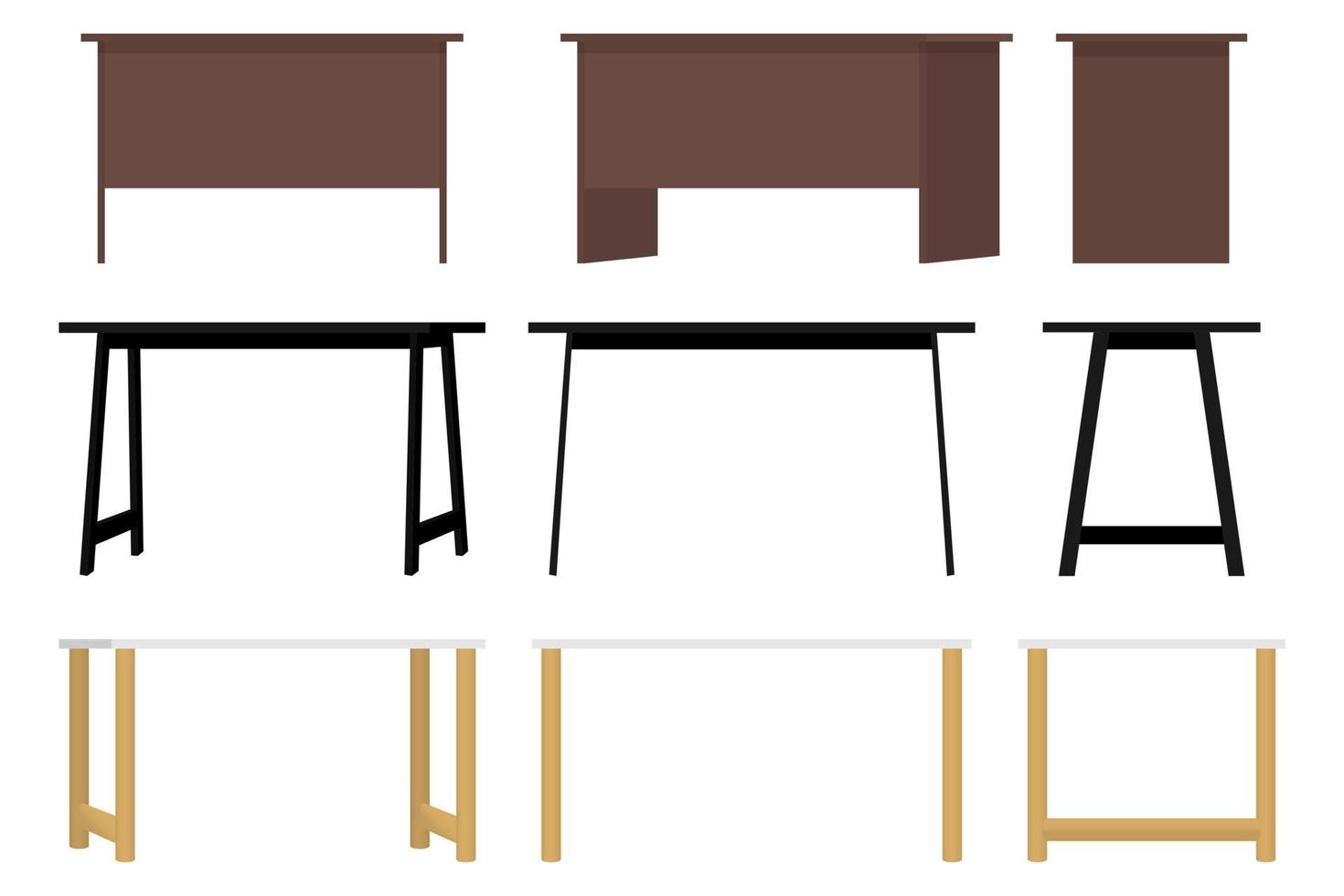 mooi modern kantoor en buitenhuis verschillende tafelset met verschillende pose en positie en kleur geïsoleerd vector