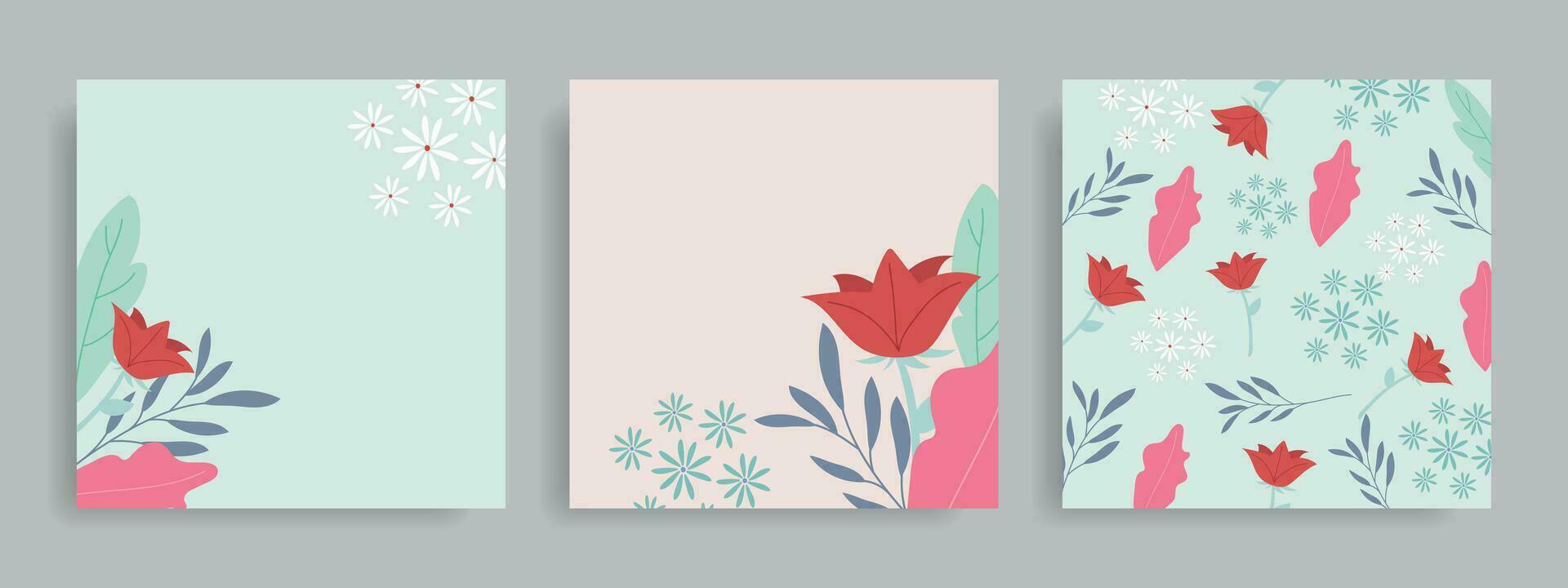 reeks van bloemen delicaat achtergronden. covers met bloemen. Sjablonen met bloemen. vector