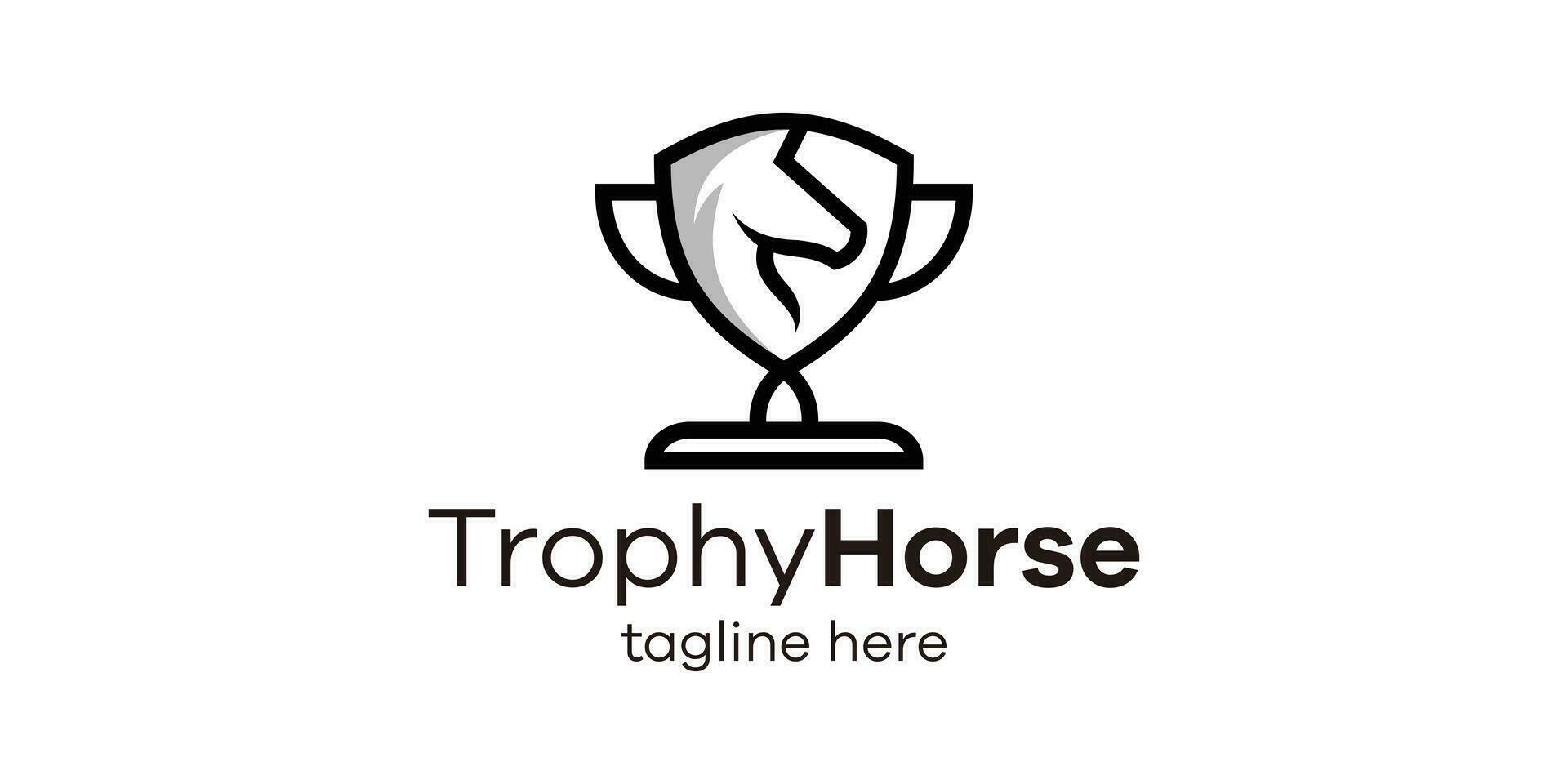 logo ontwerp combinatie van trofee vorm met paard hoofd, minimalistische lijn logo ontwerp. vector